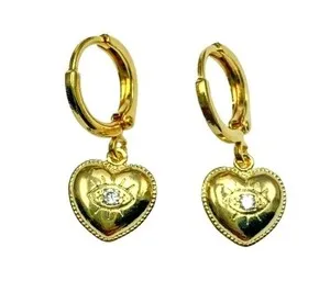 Authentic Heart of Protection: Gold Plated Heart & Crystal Eye Earrings