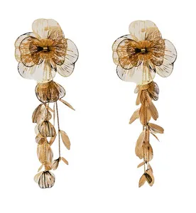 Authentic Divine Bloom: Gold Plated Flower Drop Earrings of Spiritual Radiance