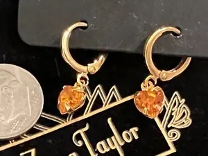 Authentic Zara Taylor London BRIGHT TOPAZ Huggie Earrings on Gold plated Pierced Hoops