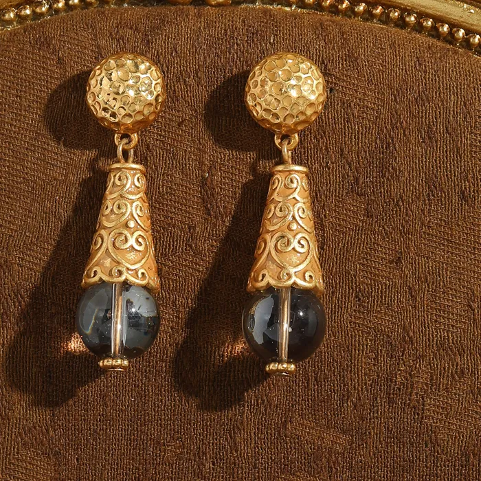 Authentic Vintage Long Texture Natural Stone Cloud Drop Earrings Antique Gold Plated Transparent Glass Quality Women 2026 Activity Jewelry