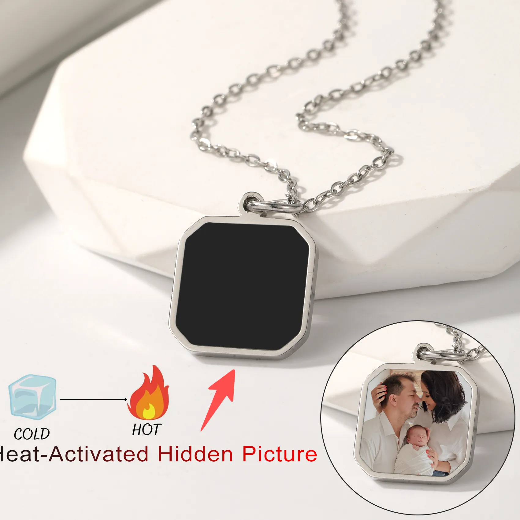 Authentic Personalized Heat-Activated Magic Necklace Customized Hidden Picture Necklaces Woman Customizable Photos Women Christmas