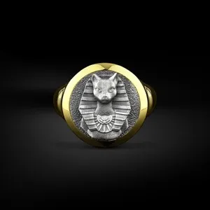 Authentic 925 Sterling Silver Modern Bastet Mythology Goddess Bast Mens Signet Ring