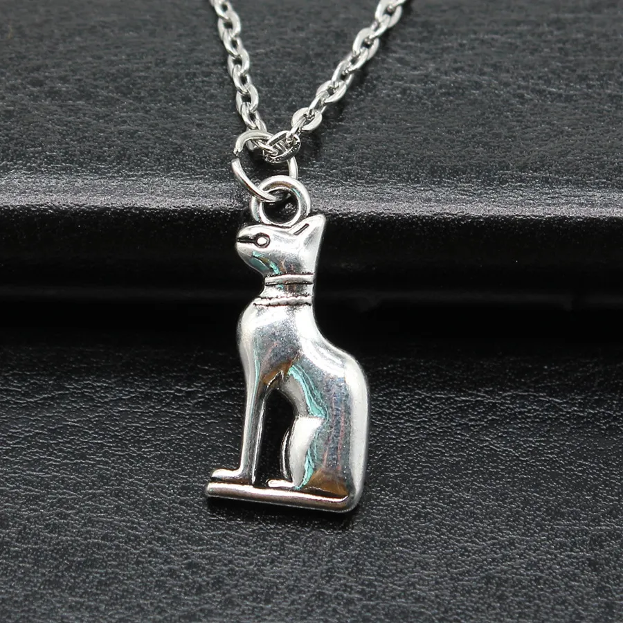 Authentic Simple Vintage 2 Colors 25x12mm Egyptian Cat Bastet Pendant Necklace Jewelry For Women