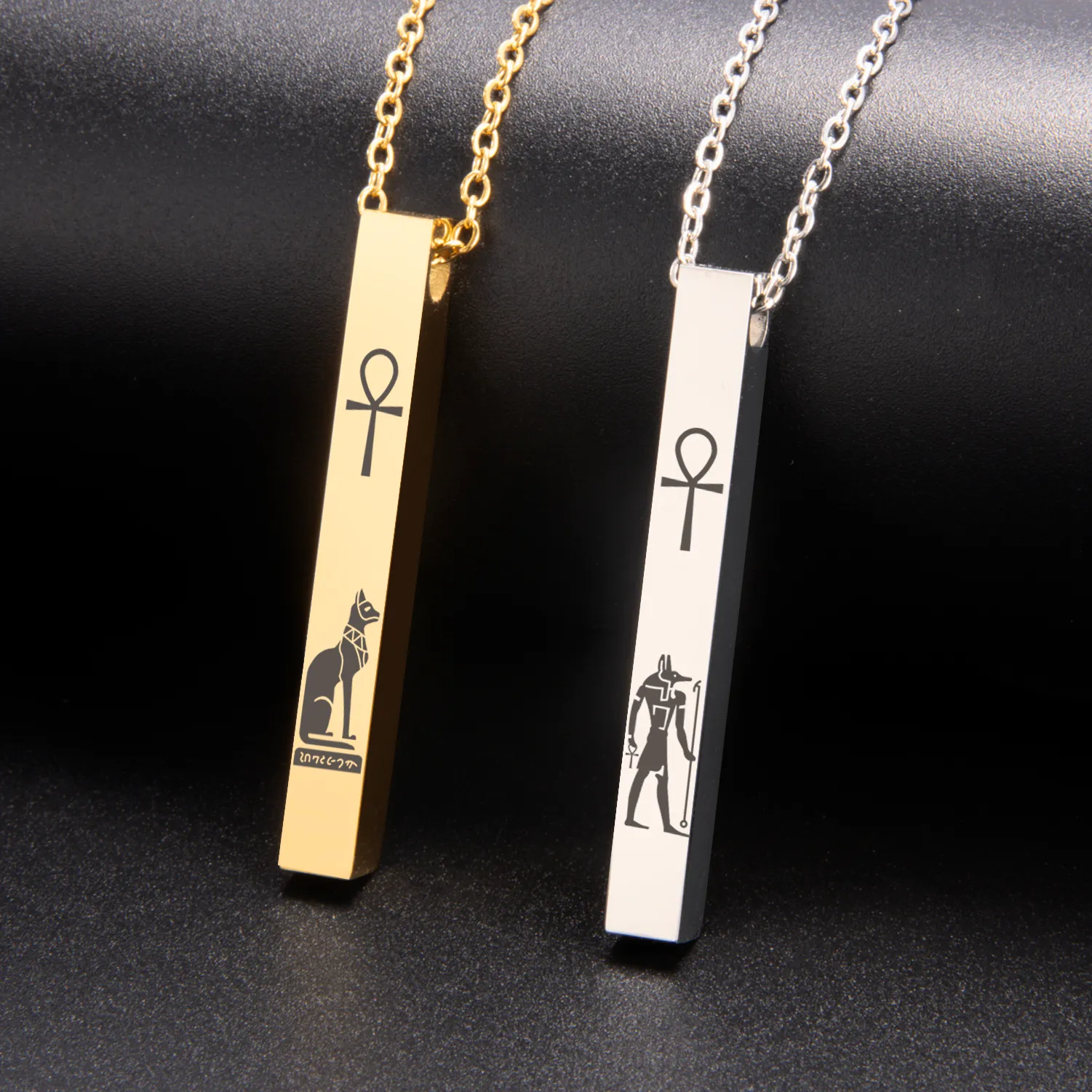 Authentic Lemegeton Egyptian Cat Goddess Bastet Necklace Ancient Egypt Ankh Cross Symbol Necklaces Square Amulet Jewelry