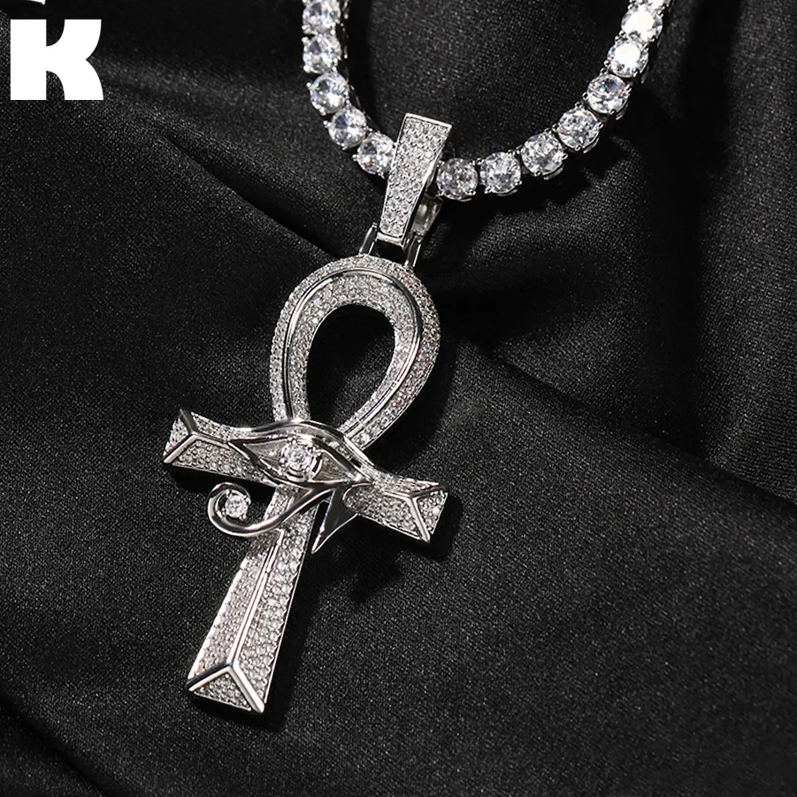 Authentic THE BLING KING Iced Eye of Horus Ancien Egypt Ankh Pendant Necklace Big Vintage Zirconia Cross Key Of Life Guardian Jewelry