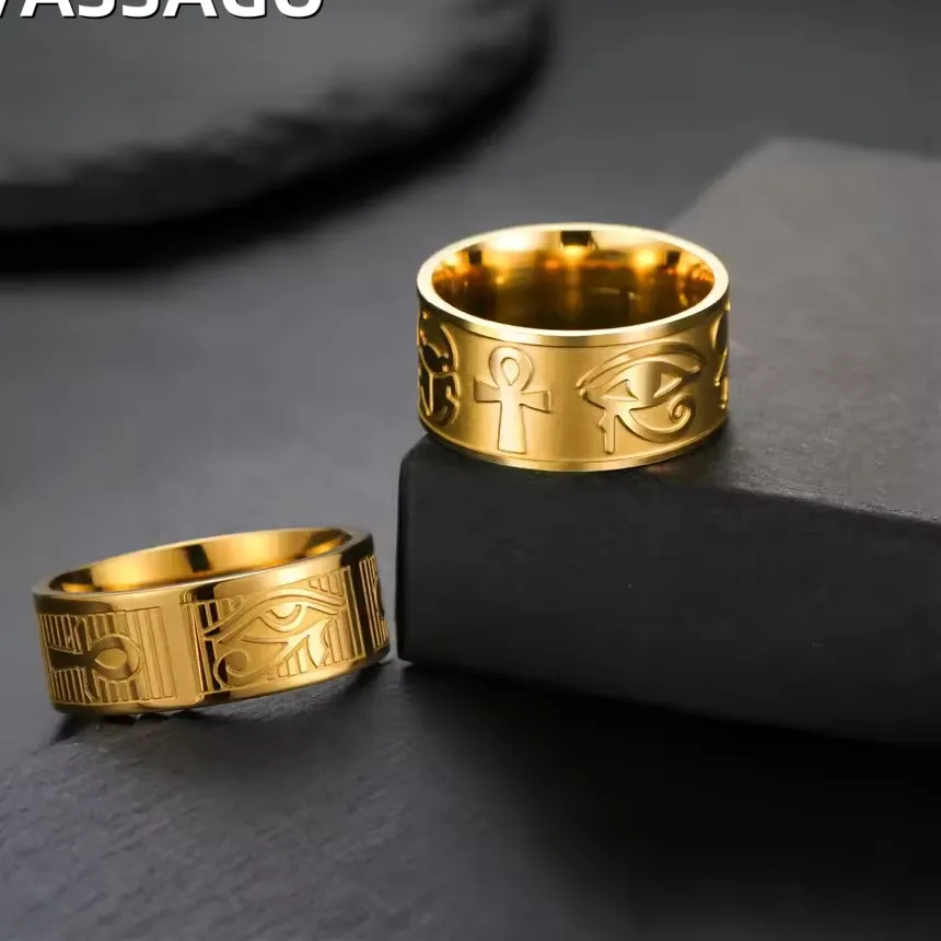 Authentic VASSAGO Ankh Cross Ring Ancient Egyptian Eye of Horus Ra Ring Egypt Symbol Rings for Men Women Amulet Ring