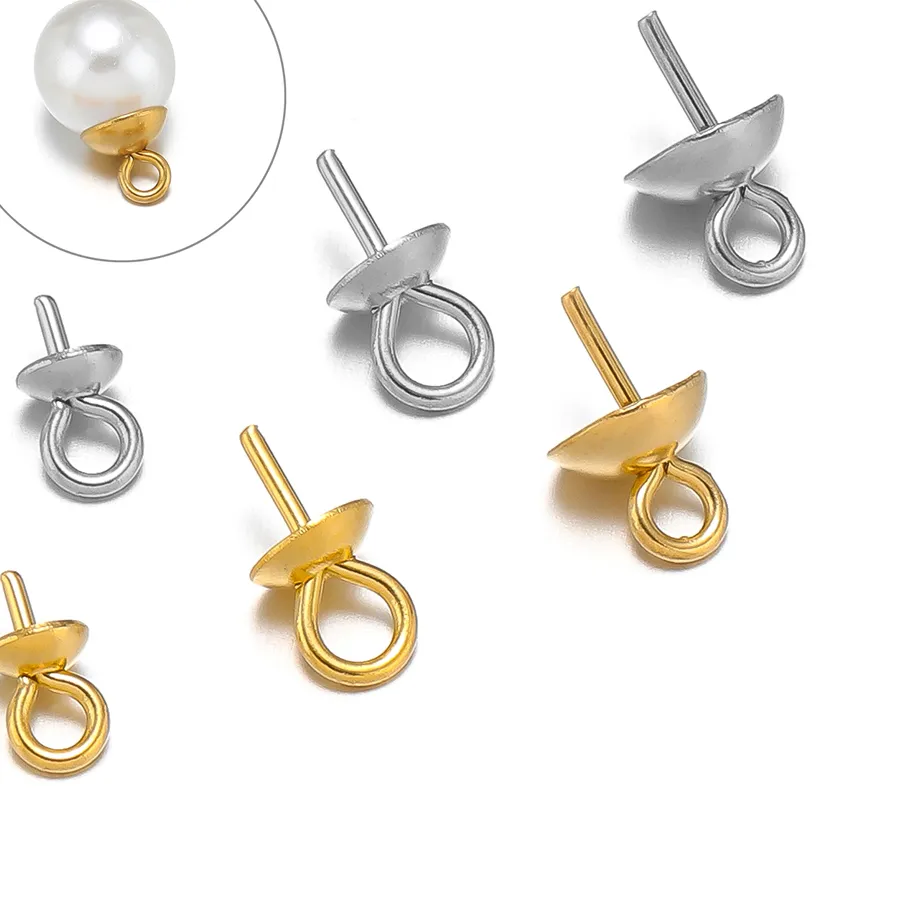 Authentic 50-100pcs Gold Color Eye Pins Bail Top Drilled Beads End Caps Pendant Charms Connectors for DIY Jewelry Making