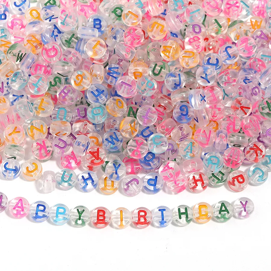 Authentic 100pcs 7mm Acrylic Letter Beads Colorful Transparent Flat Round Alphabet Beads For Jewelry Making DIY Bracelet Necklace Supplies