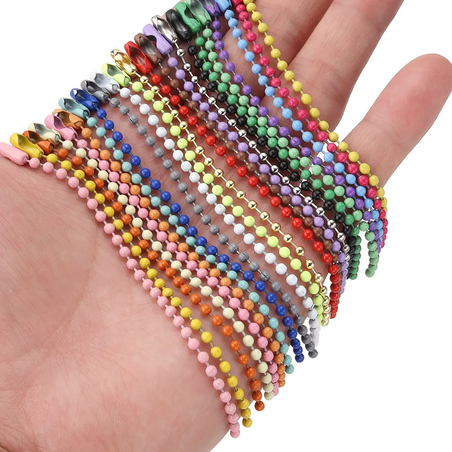 Authentic 100pcs/lot DIY Ball Bead Chains Sliver Colorful Key Chain Dolls Label Hand Tag Connector for Jewelry Making Pendant Accessories