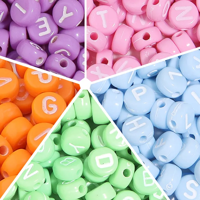 Authentic 100pcs 7mm Acrylic Mixed Letter Beads Round Flat Alphabet Loose Spacer Beads For DIY Jewelry Making Bracelets Necklace Supplies