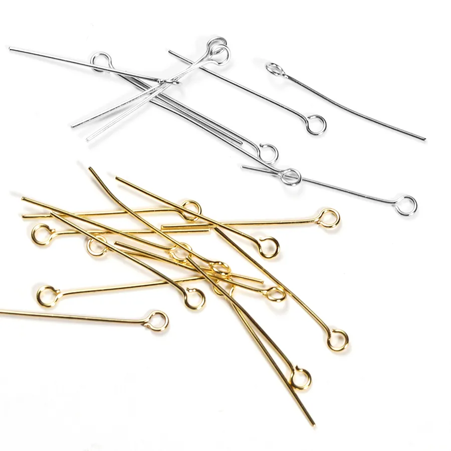 Authentic 100Pcs 0.6mm Water Gold Color Eye Pins Hooks DIY Earrings Findings for Handmade Crafts Jewelry Making 20/30mm
