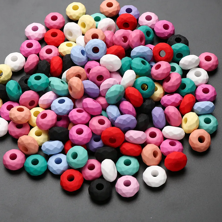 Authentic 100pcs Colorful Cut Acrylic Large Hole Bead Frosted Loose Beads for Handmade DIY Jewelry Making Supplies