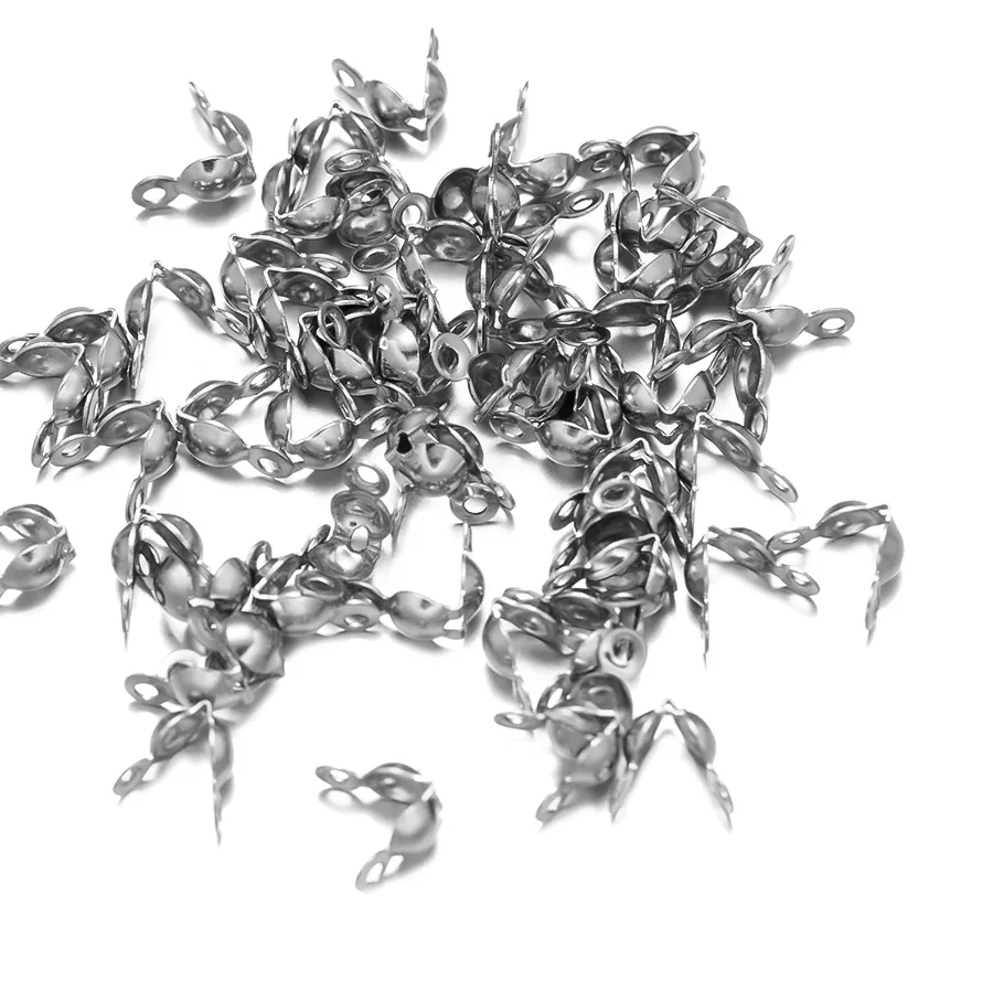 Authentic 100pcs 304 Bead Tips Knot Covers Clamshell Crimp Covers Open Bead Caps for DIY Jewelry Making Craft Findings