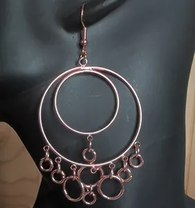 Authentic Rose Gold Plated Double Hoop Round Dangle/Drop Earrings Hook Closure No Stone