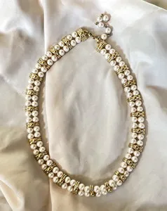 Authentic Vintage Monet Signed Gold Plated Double Strand Pearl Beaded Choker Hook Clasp