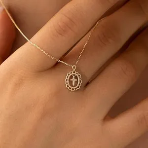 Authentic Cross Necklace for Women,Double Cross Necklace Gold Plated Cross Necklaces for W