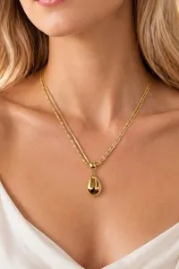 Authentic 18K Gold Plated Double Layer Teardrop Pendant Necklace
