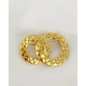 Authentic YSL Interlocking Double Circle 22k Gold Plated Brooch Pin Luxury Stamped