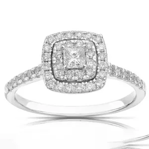 Authentic 1.25 TCW Princess Moissanite Double Halo Engagement Ring 14K White Gold Plated