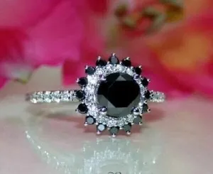 Authentic Silver 2Ct Simulated Diamond Double Halo Engagement Ring 14K White Gold Plated