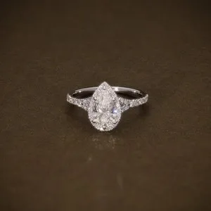 Authentic Pear Cut Moissanite Double Halo 14K Gold Plated Engagement Ring, For Her