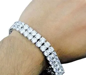 Authentic Radiant Orbit Double Row Moissanite Tennis Bracelet in 14K White Gold Finish