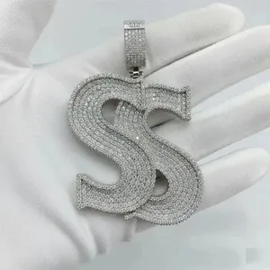 Authentic 3.80Ct Round Cut Moissanite Double SS Initial Men's Pendant White Gold Plated