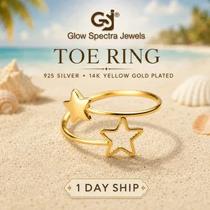 Authentic Women 14k Yellow Gold Plated Zenro Double Star Wrap Open Toe Ring