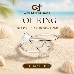 Authentic Women 14k White Gold Plated Zenro Double Star Wrap Open Toe Ring
