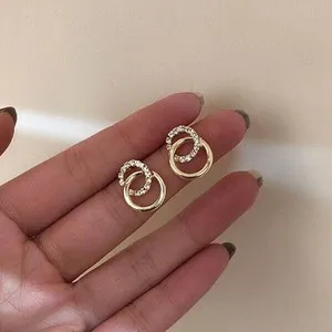 Authentic Round 1.25Ct REAL Moissanite Double Circle Stud Earrings 14K Yellow Gold Plated