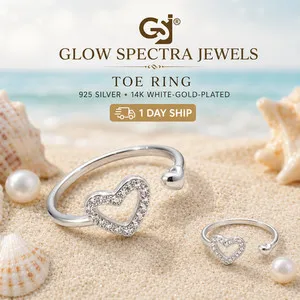 Authentic Whispering Tides Double Heart Adjustable Toe Ring in 14K White Gold Plated