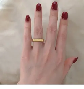 Authentic Woman 18k Gold Plated Double Rings Gourd Bar Band Ring 5-10