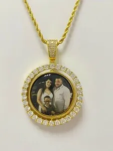 Authentic 14K GOLD PLATED DOUBLE PICTURE PENDANT WITH YOUR OWN PICTURES 20" ROPE CHAIN