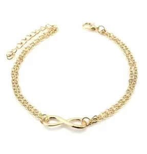 Authentic WOMEN'S POLISHED GOLD-PLATED DOUBLE CHAIN GOLD-TONE INFINITY ANKLE BRACELET