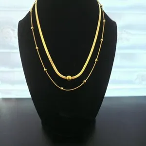 Authentic Anti-tarnish Gold Plated Double Layered Set Snake Chain Beaded Station