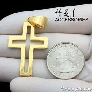 Authentic MEN Simple Plain Hollow Double Gold Plated Cross Pendant*AGSP141