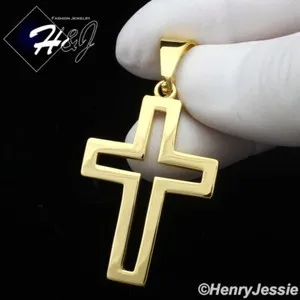 Authentic MEN WOMEN Plain Hollow Double Gold Plated Cross Pendant*GP141