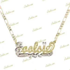 Authentic Personalized Gold Plated / 2TONE DOUBLE Name Plate Necklace ANY NAME MORE OPTION