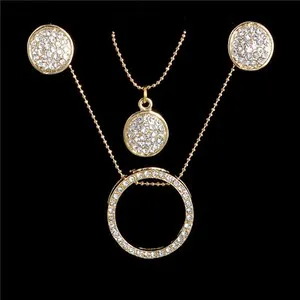 Authentic Gold Plated Necklace Double Pendant Crystal Earrings Womens Jewelry Set