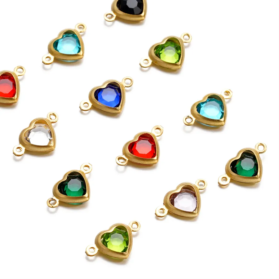 Authentic 10pcs Double Holes Heart With Crystal Rhinestones Bracelet Connectors for Necklace Pendants DIY Jewelry Making