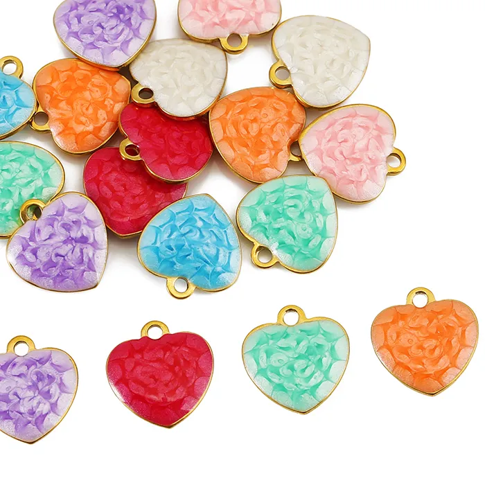Authentic 10pcs/lot 10mm Colorful Cute Double-sided Enamel Heart Charms for DIY Earring Bracelets Necklace Jewelry Making