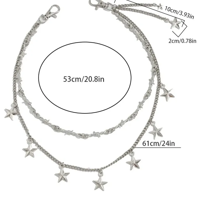 Authentic Men Women Hip Hop Double Layer Waist Chain Trendy Star Pendant Jeans Pants Bag Chain Steampunk Jewelry