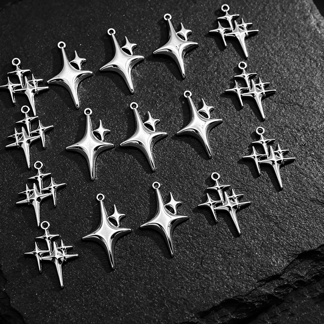 Authentic 16-Piece Set of Four-Pointed Star DIY Handmade Pendants, Available in Two Styles: Single Star and Layered Double Star, Suitable for DIY Bracelets, Necklaces, Earrings, and Hanging Ornaments, Handmade Beaded Decoration Accessories