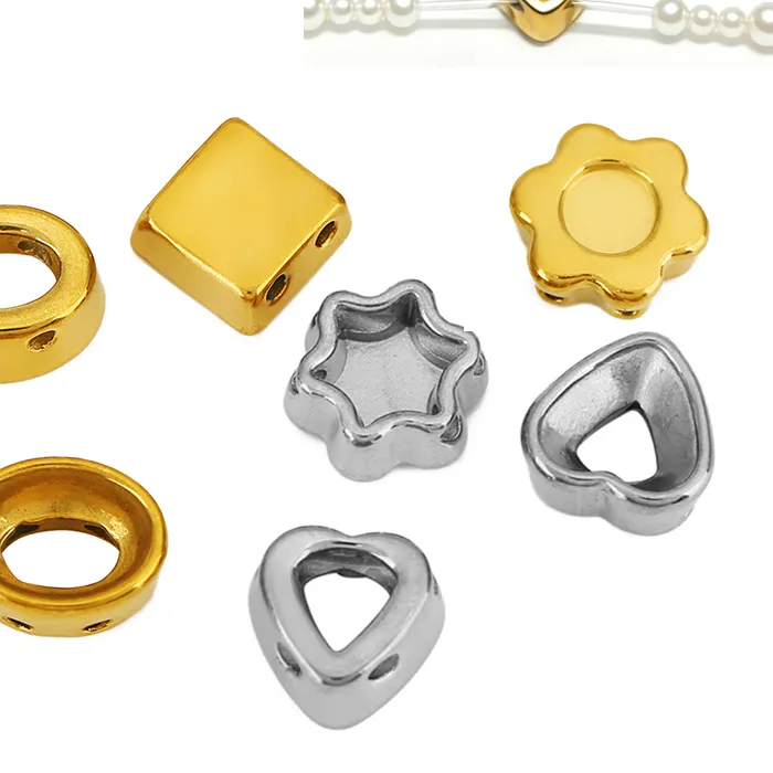 Authentic 10pcs Double Hole Spacer Beads For Multilayer Necklace PVD Heart Square Bracelet Beads Findings Jewelry Making