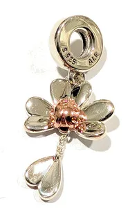 Authentic Pandora Charm, ROSE Clover and Ladybug Dangle, #787877. Silver,Rose Gold Plated