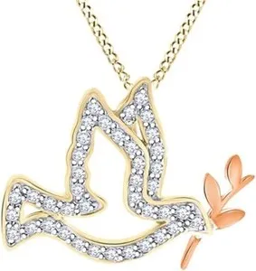 Authentic Dove Flying Bird with leaf Pendant 18" Necklace Cubic Zirconia Sterling Silver
