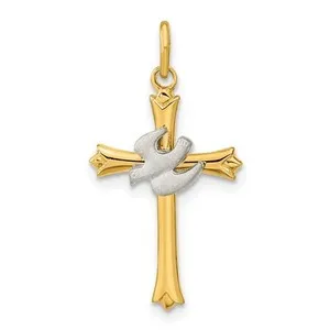 Authentic Sterling Silver Gold-plated Polished and Satin Cross and Dove Pendant