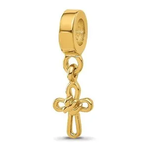 Authentic Sterling Silver Reflections Gold-plated Dove Cross Dangle Bead
