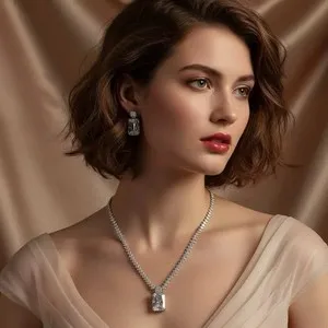 Authentic 22Ct Emerald Lab Created Diamond Women's Tennis Necklace 14K White Gold Plated