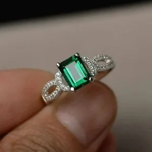Authentic 4Ct Emerald Cut Lab Created Emerald Women's Wedding Ring 14K White Gold Plated